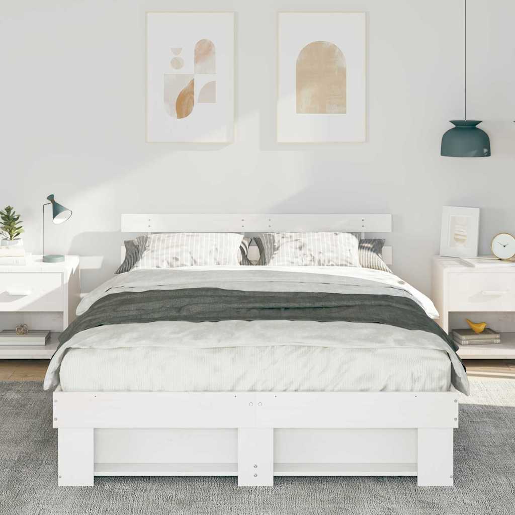 vidaXL Ramka łóżka Z zagłówkiem Biały 140 x 200 cm Lite drewno sosnowe
