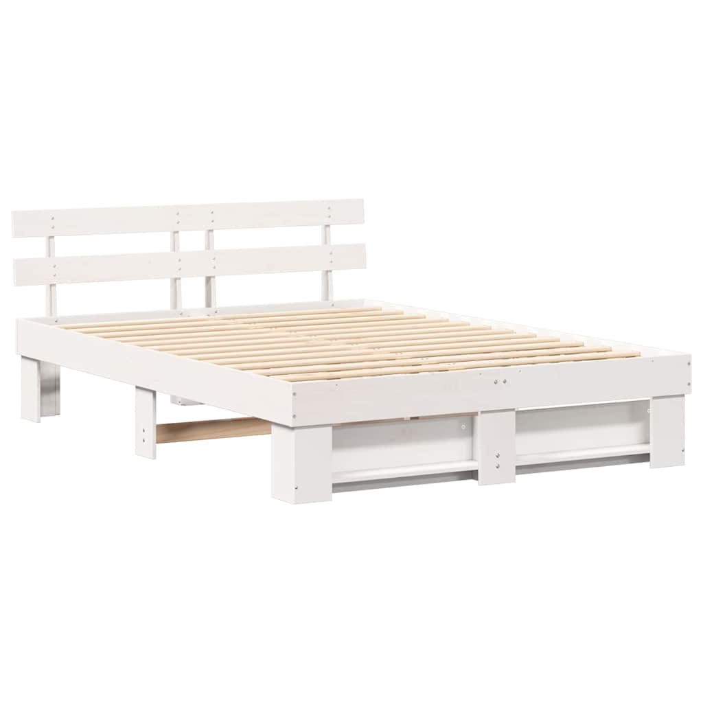 vidaXL Ramka łóżka Z zagłówkiem Biały 140 x 200 cm Lite drewno sosnowe