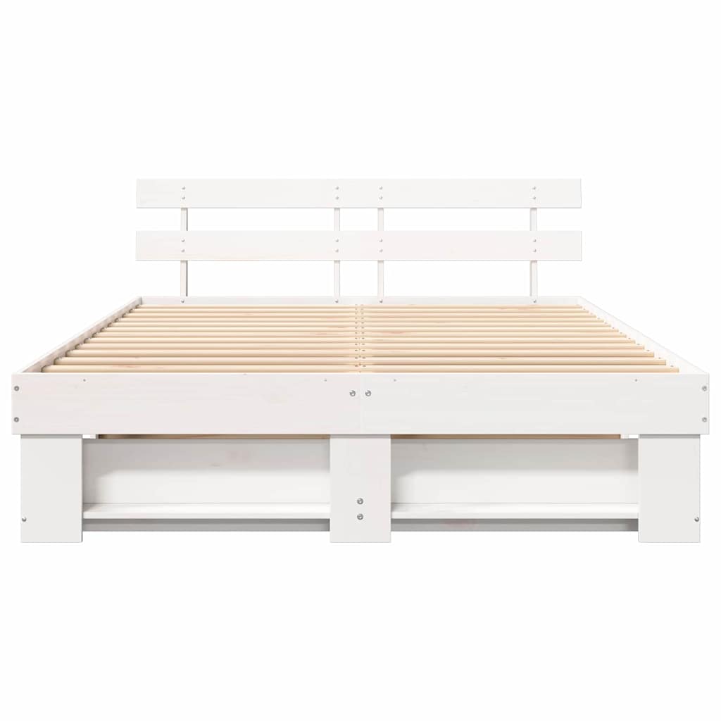 vidaXL Ramka łóżka Z zagłówkiem Biały 140 x 200 cm Lite drewno sosnowe