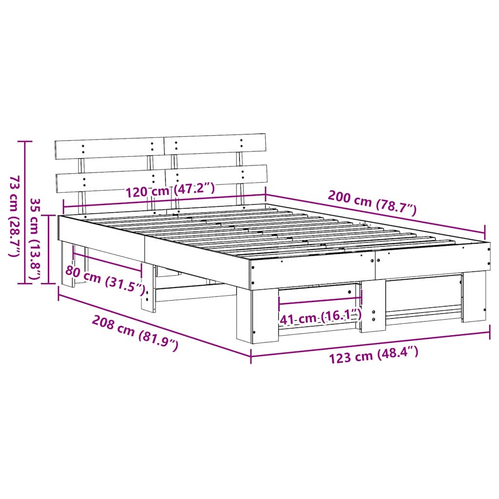 vidaXL Ramka łóżka Z zagłówkiem Biały 120 x 200 cm Lite drewno sosnowe
