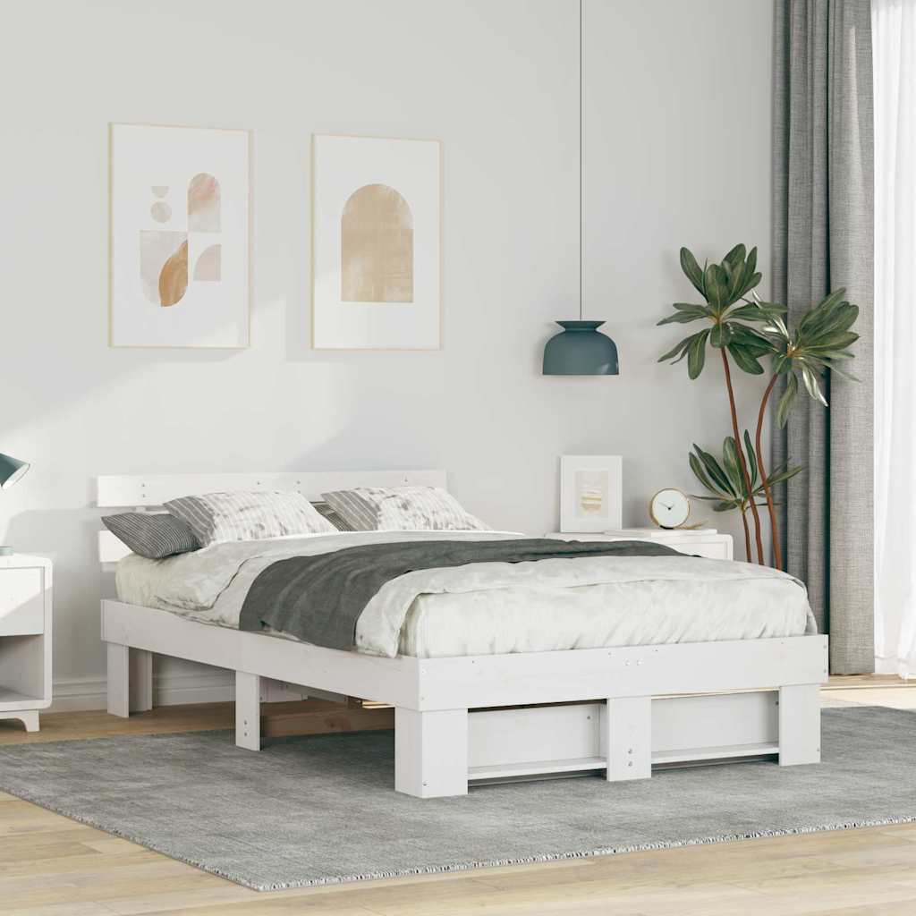 vidaXL Ramka łóżka Z zagłówkiem Biały 140 x 190 cm Lite drewno sosnowe