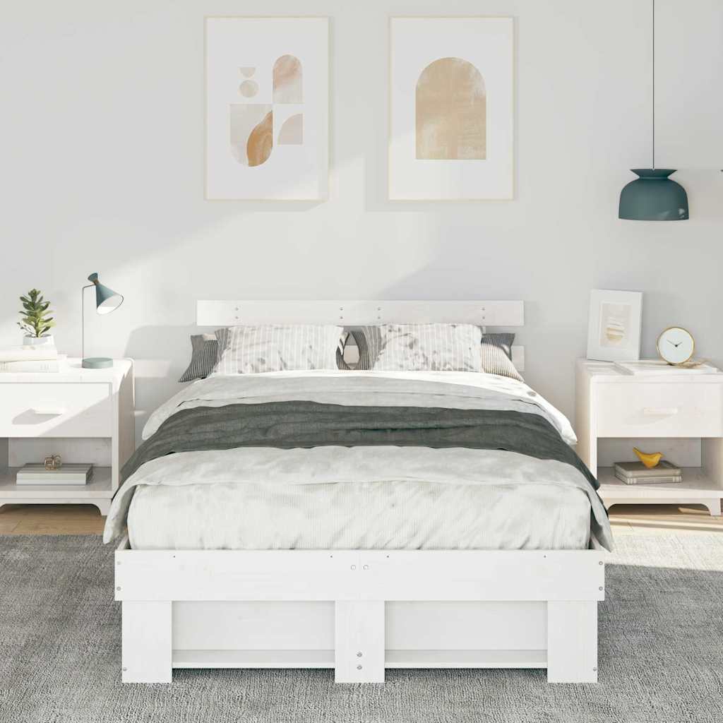 vidaXL Ramka łóżka Z zagłówkiem Biały 140 x 190 cm Lite drewno sosnowe