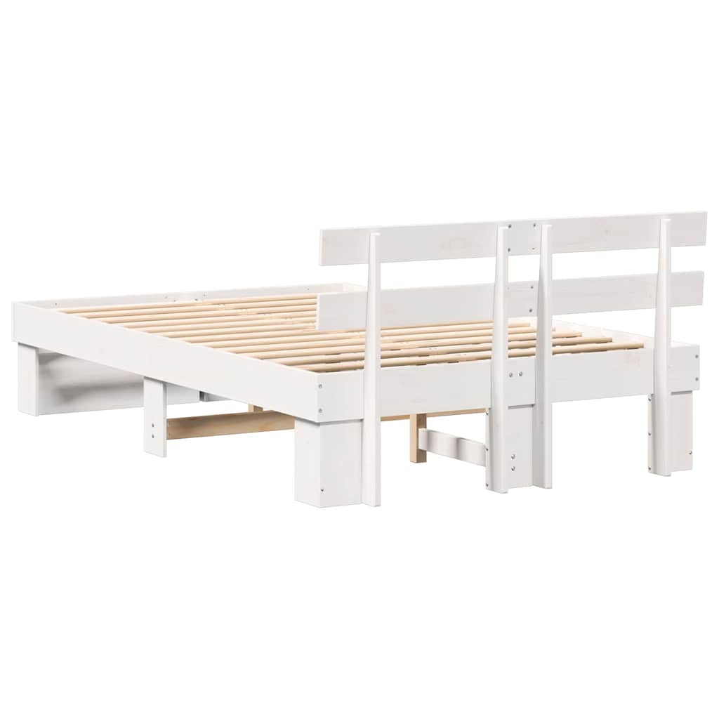 vidaXL Ramka łóżka Z zagłówkiem Biały 140 x 190 cm Lite drewno sosnowe