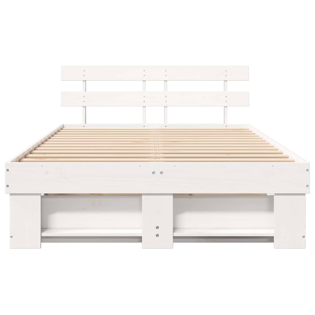 vidaXL Ramka łóżka Z zagłówkiem Biały 140 x 190 cm Lite drewno sosnowe