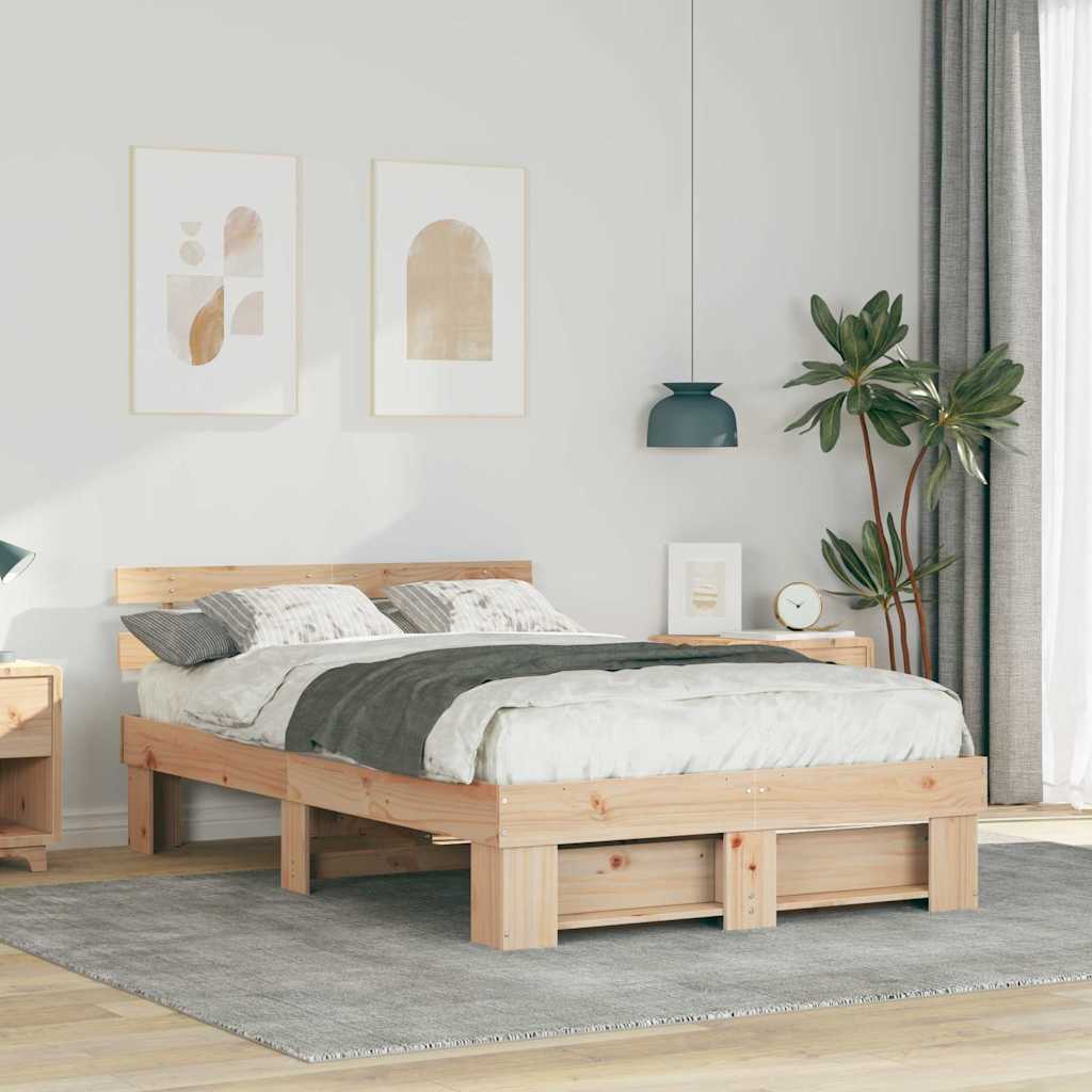 vidaXL Ramka łóżka Brązowy 135 x 190 cm Lite drewno sosnowe