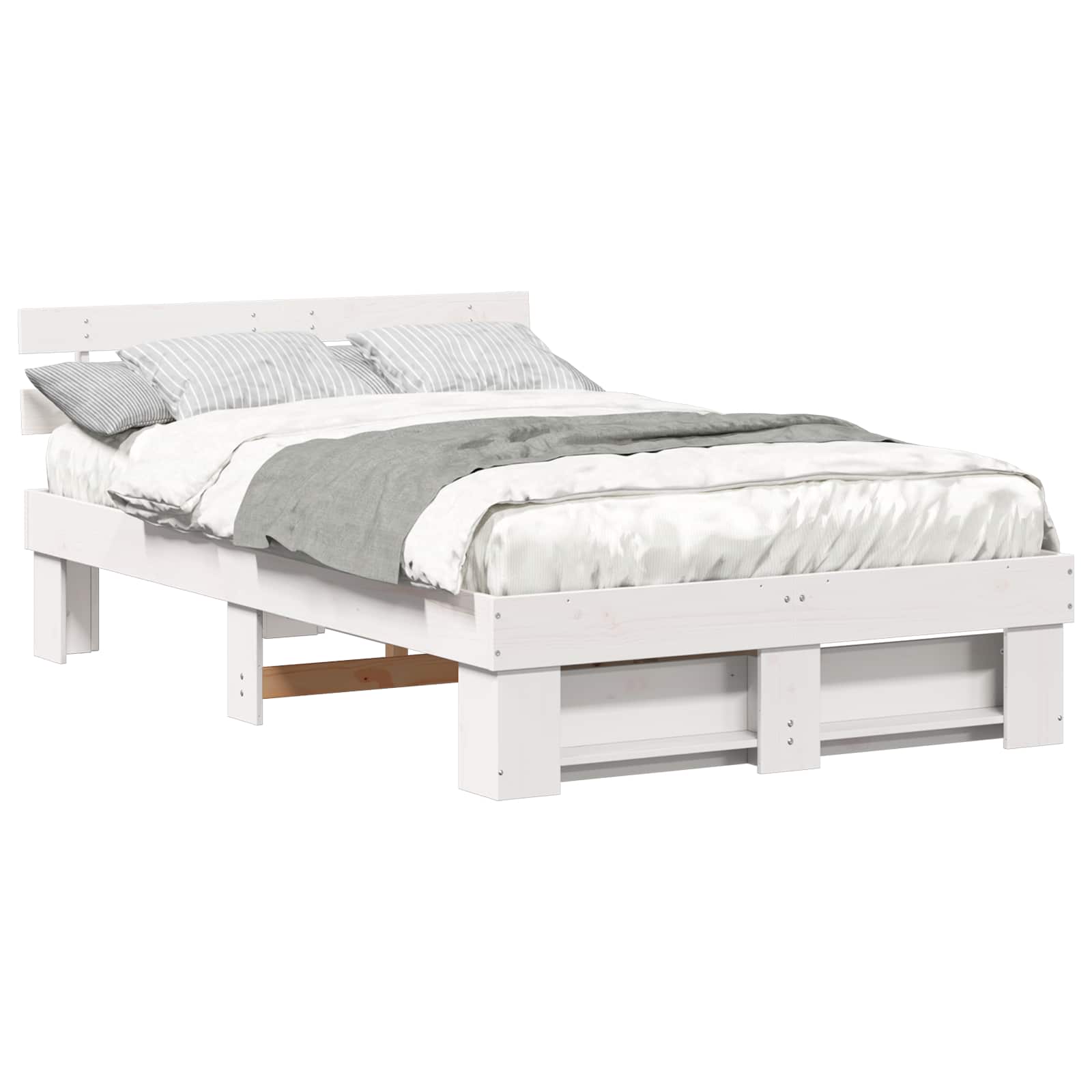 vidaXL Ramka łóżka Z zagłówkiem Biały 120 x 190 cm Lite drewno sosnowe