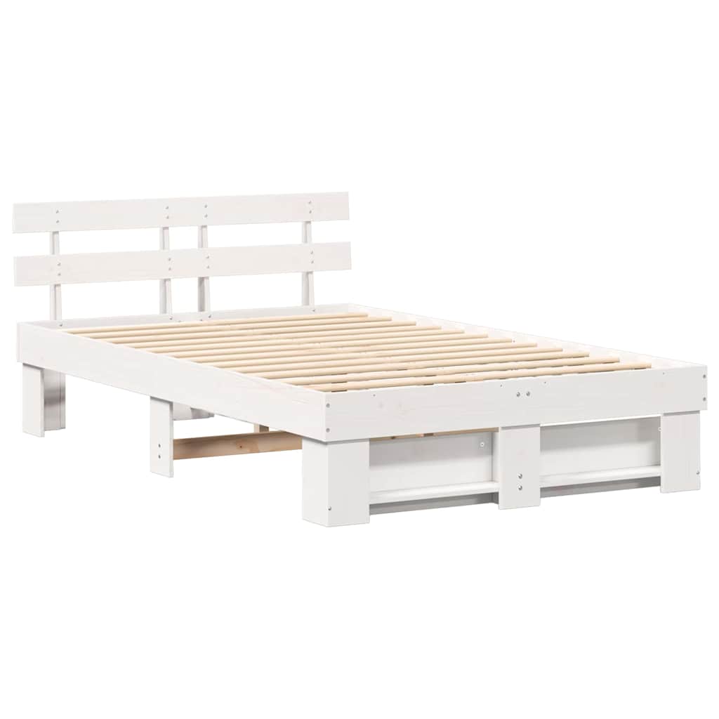 vidaXL Ramka łóżka Z zagłówkiem Biały 120 x 190 cm Lite drewno sosnowe