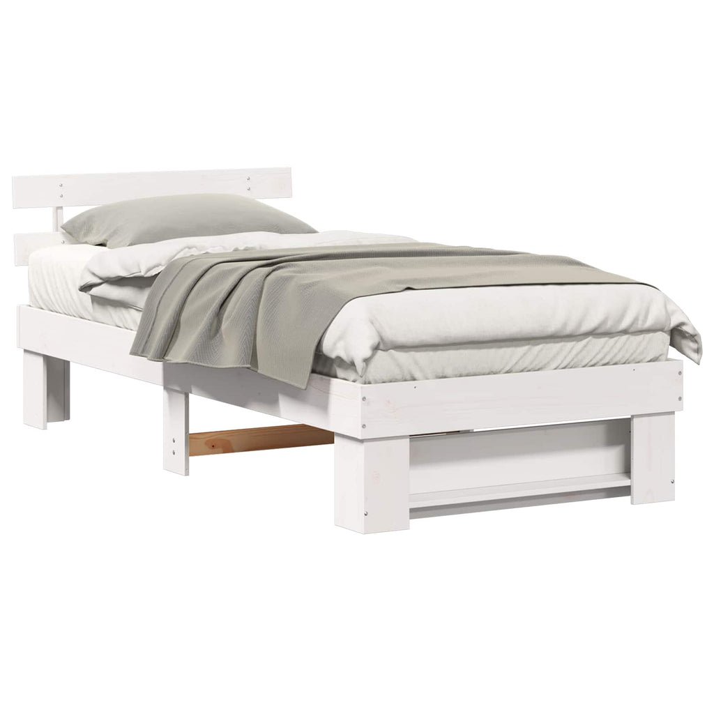 vidaXL Ramka łóżka Z zagłówkiem Biały 100 x 200 cm Lite drewno sosnowe