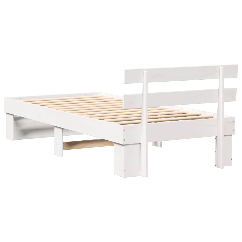vidaXL Ramka łóżka Z zagłówkiem Biały 100 x 200 cm Lite drewno sosnowe