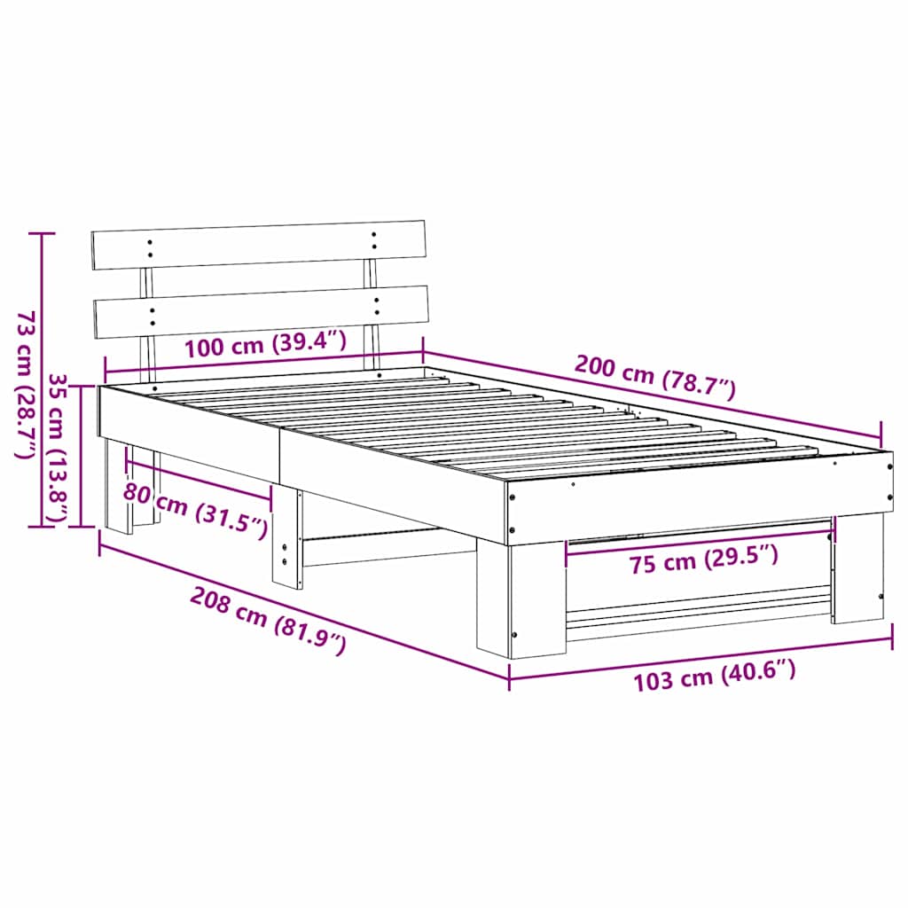 vidaXL Ramka łóżka Woskowy Brąz 100 x 200 cm Lite drewno sosnowe