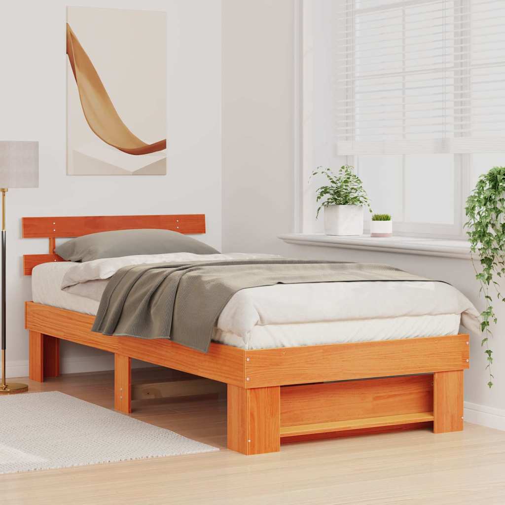 vidaXL Ramka łóżka Woskowy Brąz 90 x 200 cm Lite drewno sosnowe
