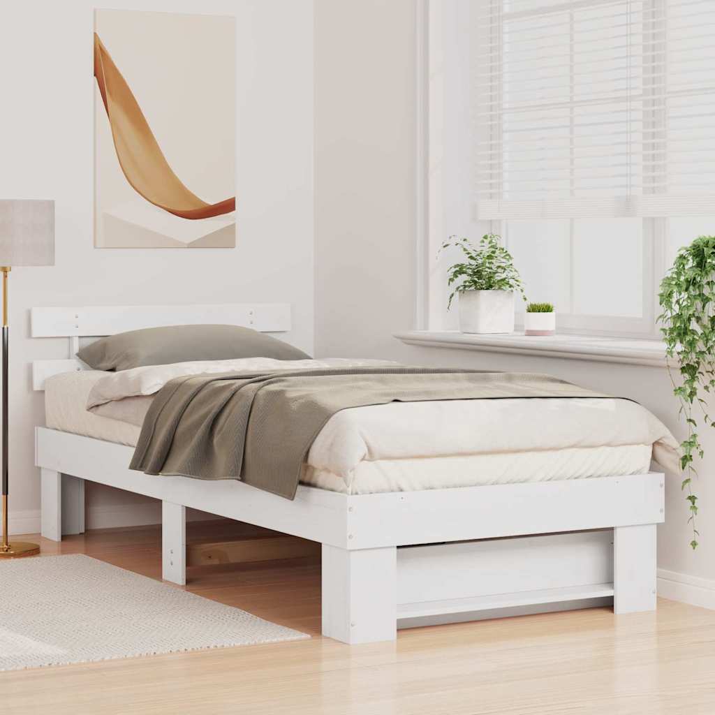 vidaXL Ramka łóżka Z zagłówkiem Biały 75 x 190 cm Lite drewno sosnowe