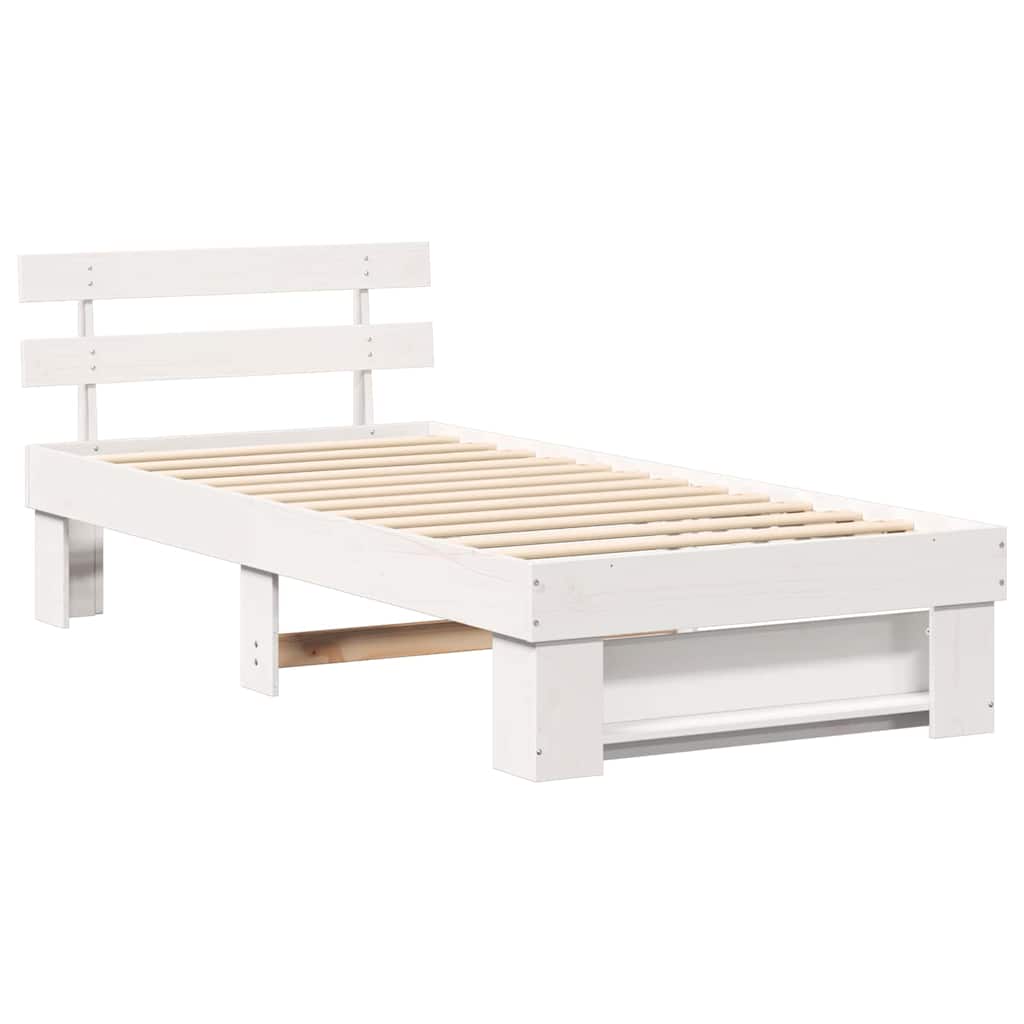 vidaXL Ramka łóżka Z zagłówkiem Biały 75 x 190 cm Lite drewno sosnowe