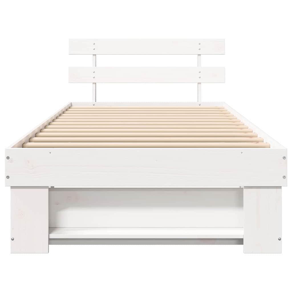 vidaXL Ramka łóżka Z zagłówkiem Biały 75 x 190 cm Lite drewno sosnowe
