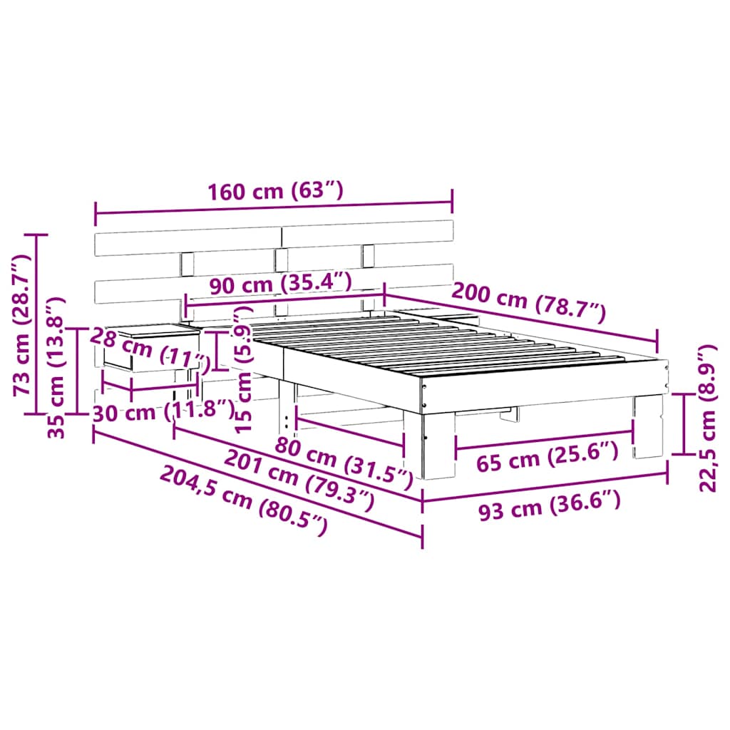 vidaXL Ramka łóżka Z zagłówkiem Biały 90 x 200 cm Lite drewno sosnowe