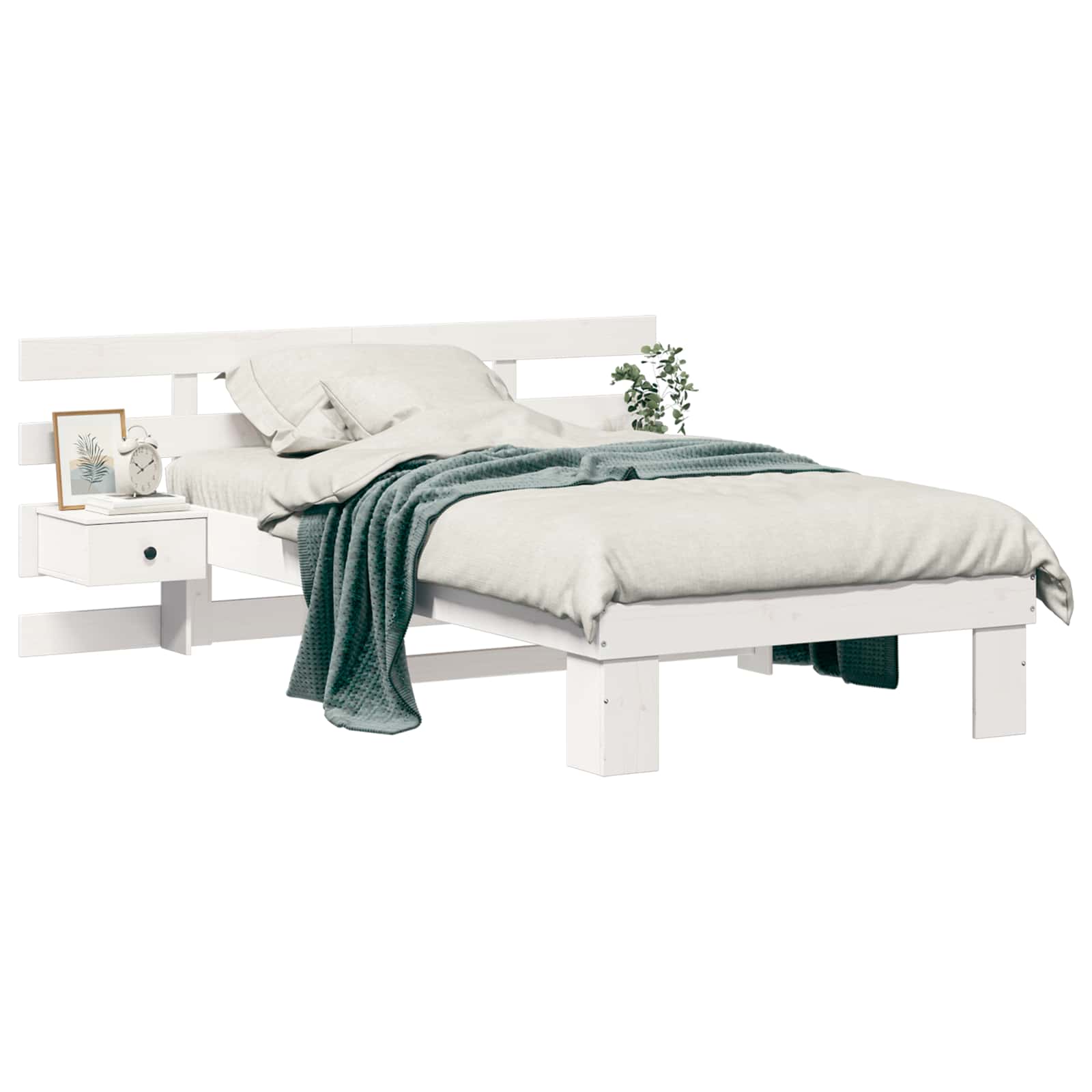 vidaXL Ramka łóżka Z zagłówkiem Biały 80 x 200 cm Lite drewno sosnowe
