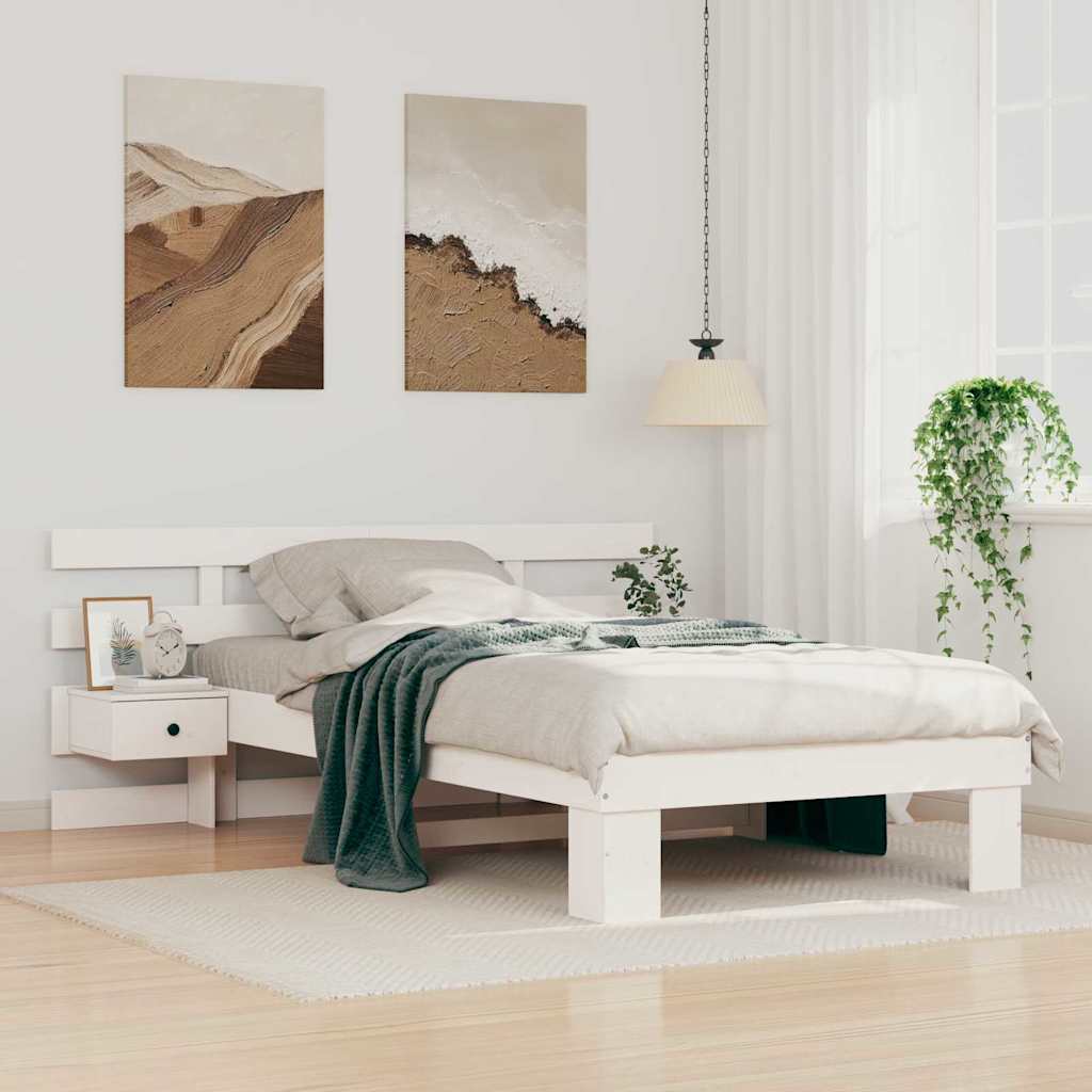 vidaXL Ramka łóżka Z zagłówkiem Biały 90 x 190 cm Lite drewno sosnowe