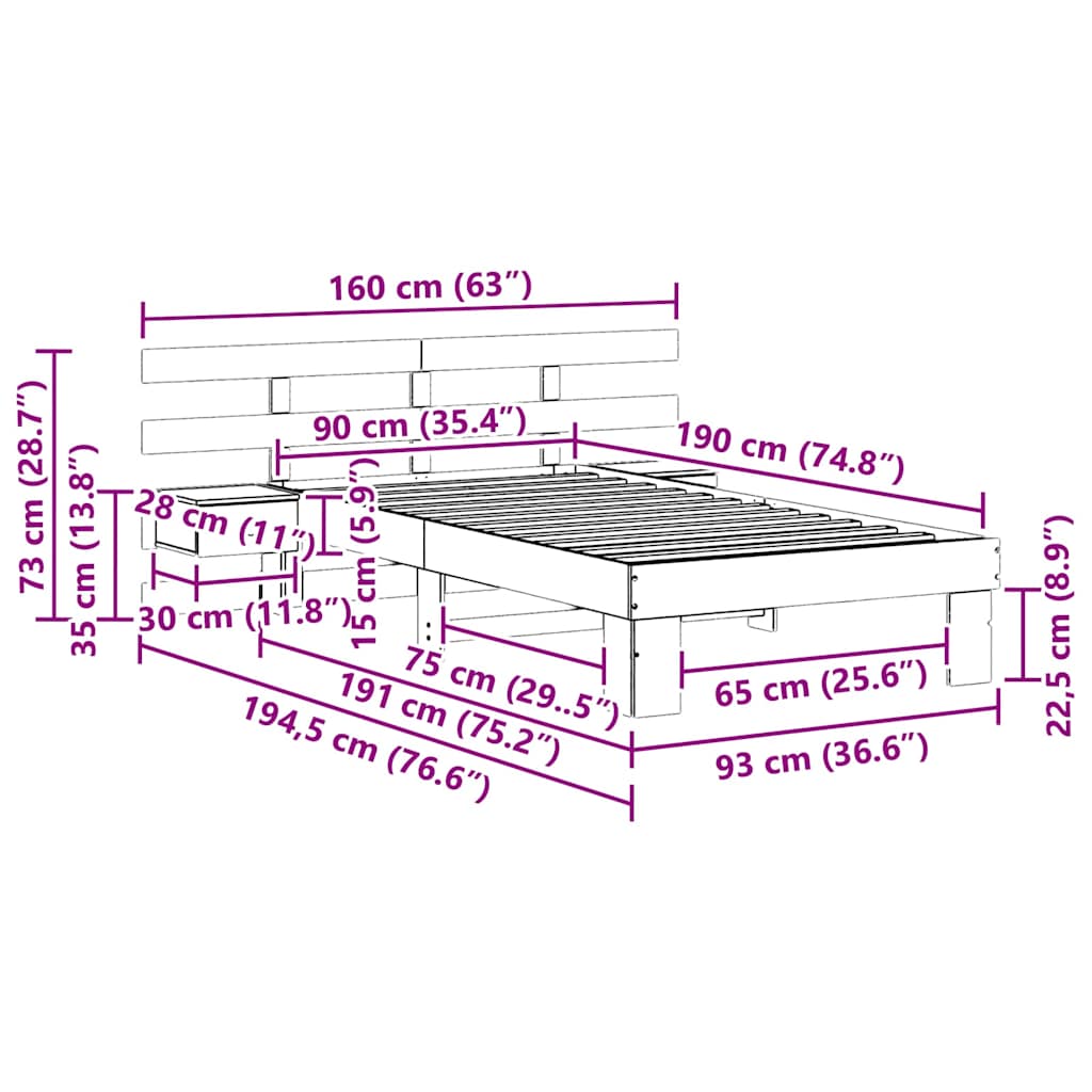 vidaXL Ramka łóżka Woskowy Brąz 90 x 190 cm Lite drewno sosnowe