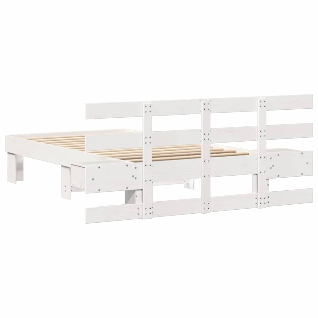 vidaXL Ramka łóżka Z zagłówkiem Biały 75 x 190 cm Lite drewno sosnowe