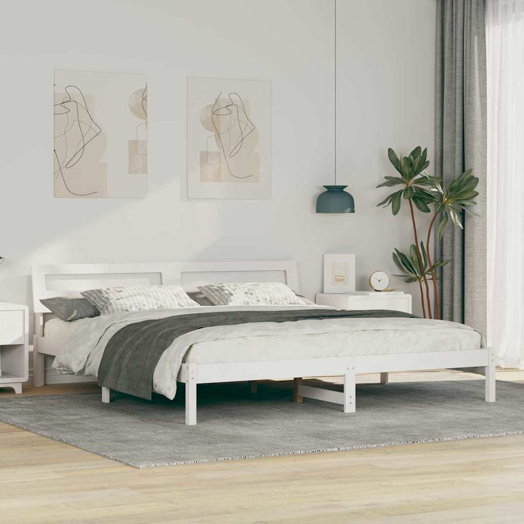vidaXL Ramka łóżka Z zagłówkiem Biały 180 x 200 cm Lite drewno sosnowe