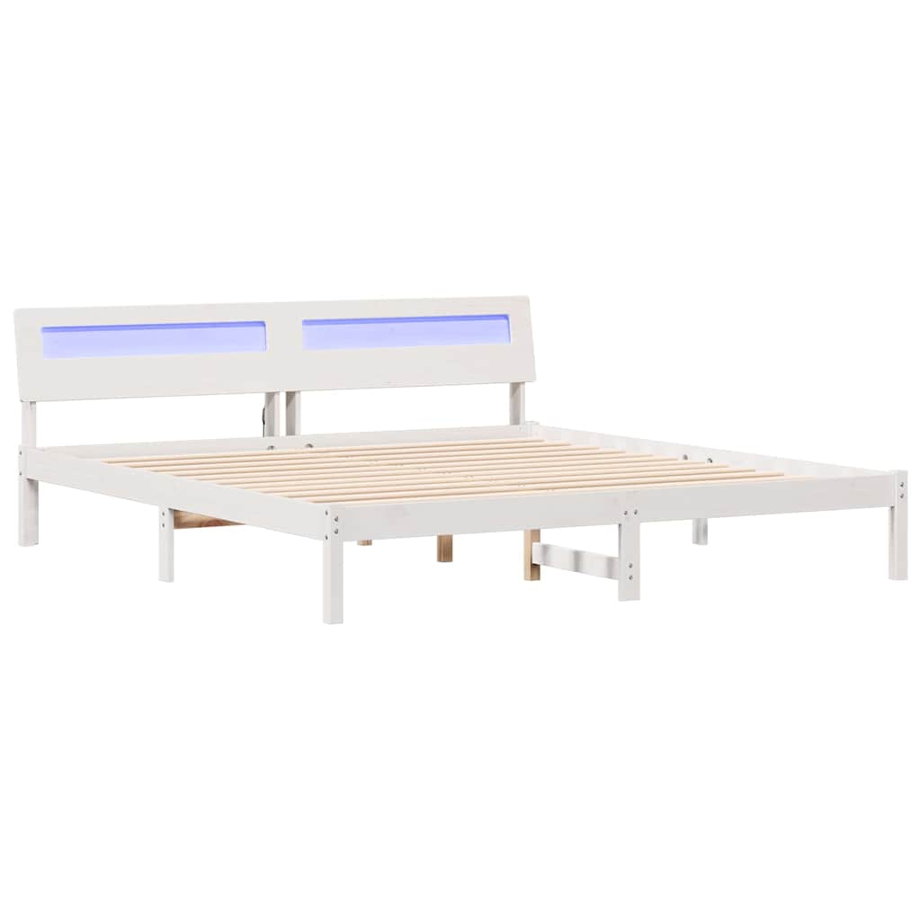 vidaXL Ramka łóżka Z zagłówkiem Biały 180 x 200 cm Lite drewno sosnowe