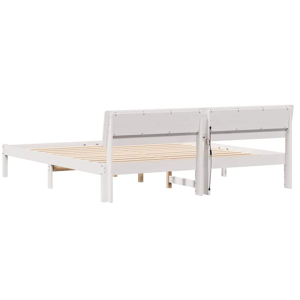 vidaXL Ramka łóżka Z zagłówkiem Biały 180 x 200 cm Lite drewno sosnowe
