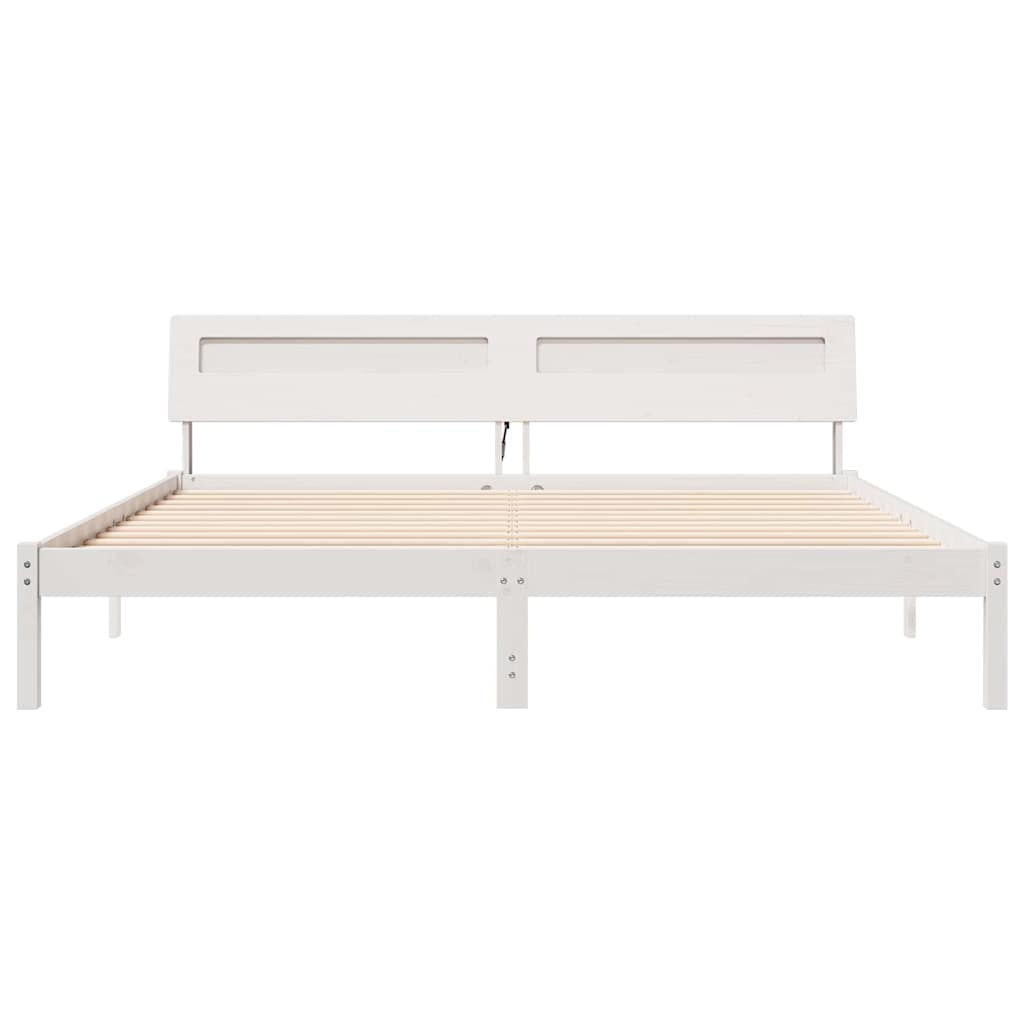 vidaXL Ramka łóżka Z zagłówkiem Biały 180 x 200 cm Lite drewno sosnowe