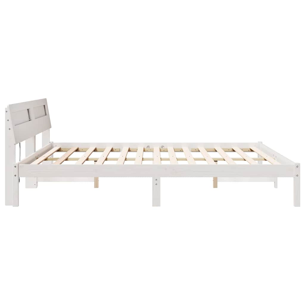 vidaXL Ramka łóżka Z zagłówkiem Biały 180 x 200 cm Lite drewno sosnowe