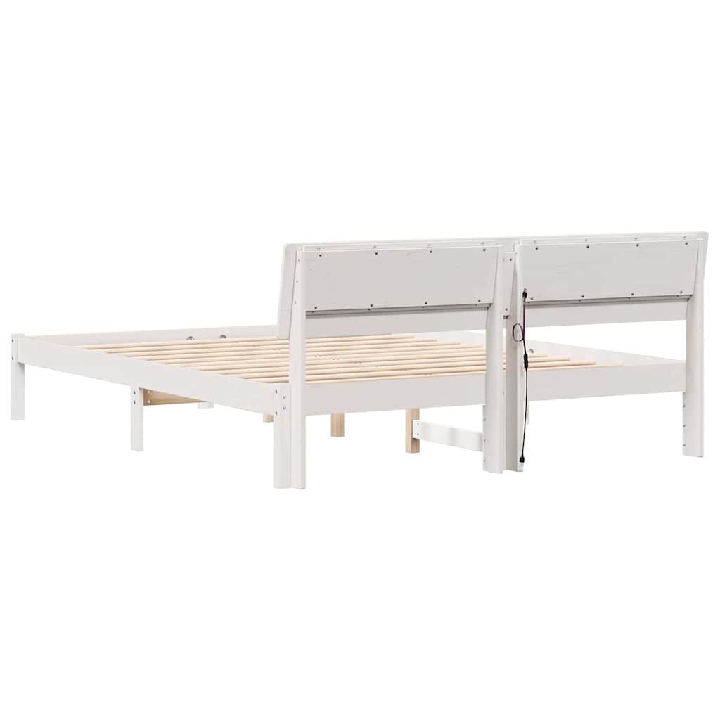 vidaXL Ramka łóżka Z zagłówkiem Biały 160 x 200 cm Lite drewno sosnowe
