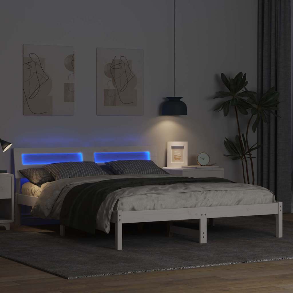 vidaXL Ramka łóżka Z zagłówkiem Biały 150 x 200 cm Lite drewno sosnowe