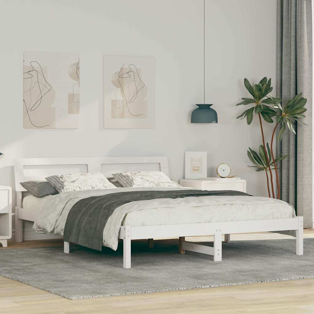 vidaXL Ramka łóżka Z zagłówkiem Biały 150 x 200 cm Lite drewno sosnowe