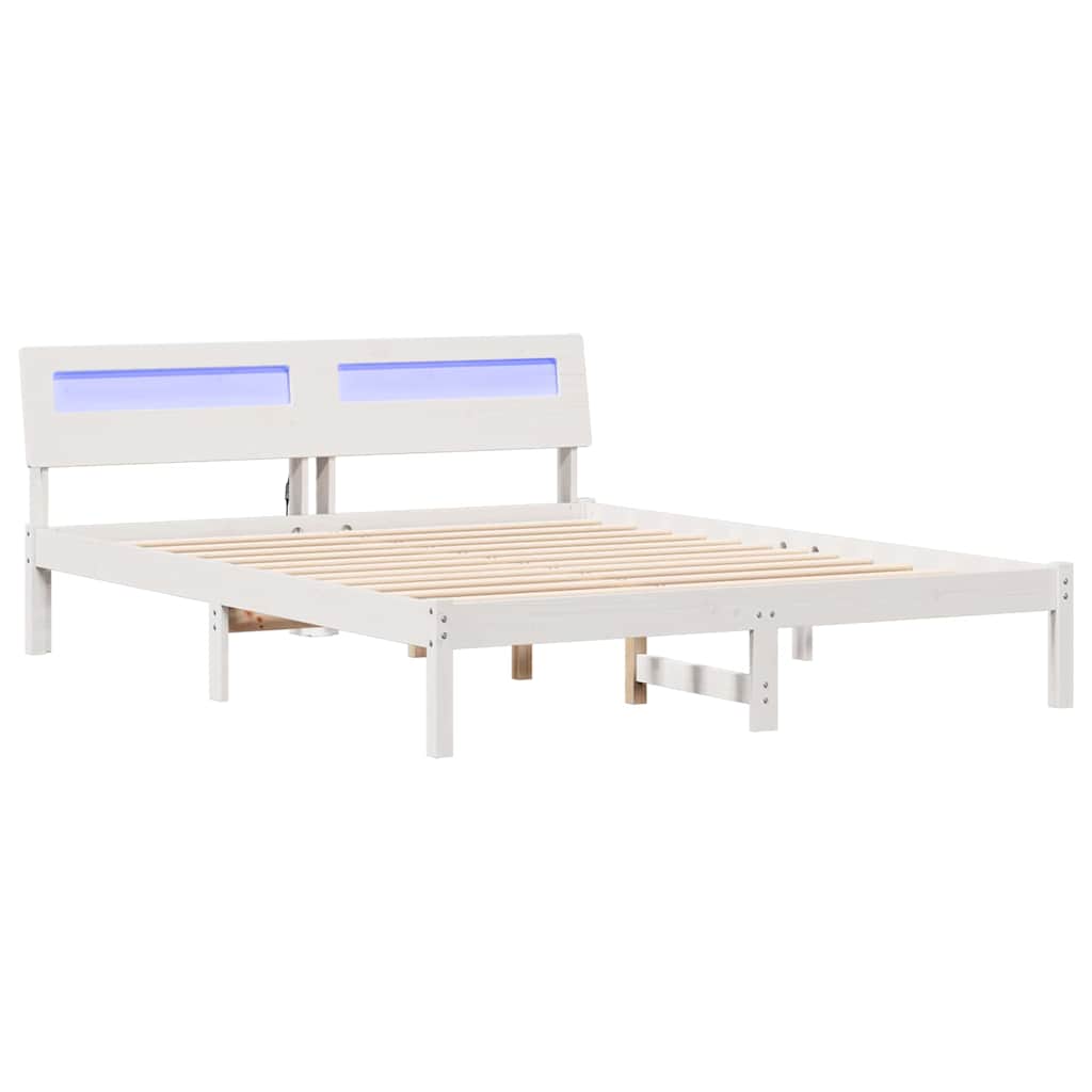 vidaXL Ramka łóżka Z zagłówkiem Biały 140 x 200 cm Lite drewno sosnowe