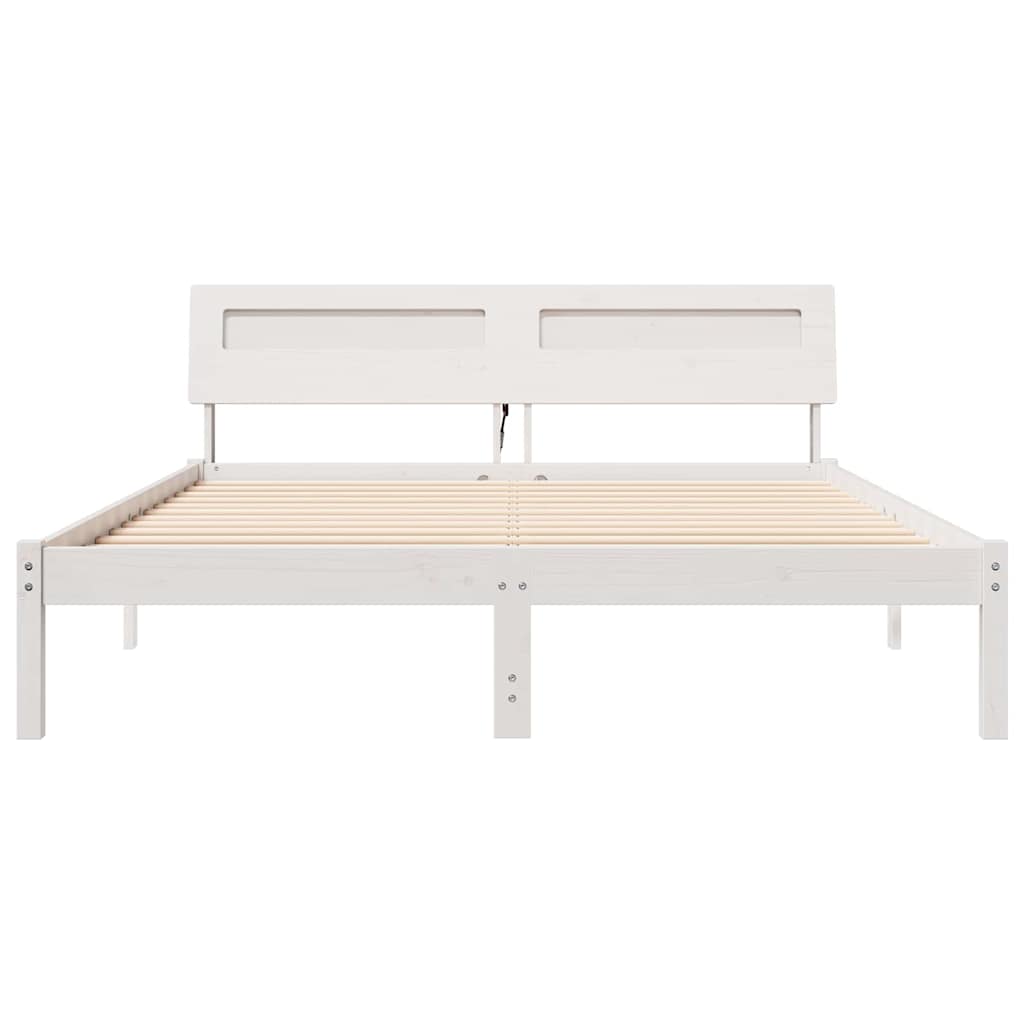 vidaXL Ramka łóżka Z zagłówkiem Biały 140 x 200 cm Lite drewno sosnowe