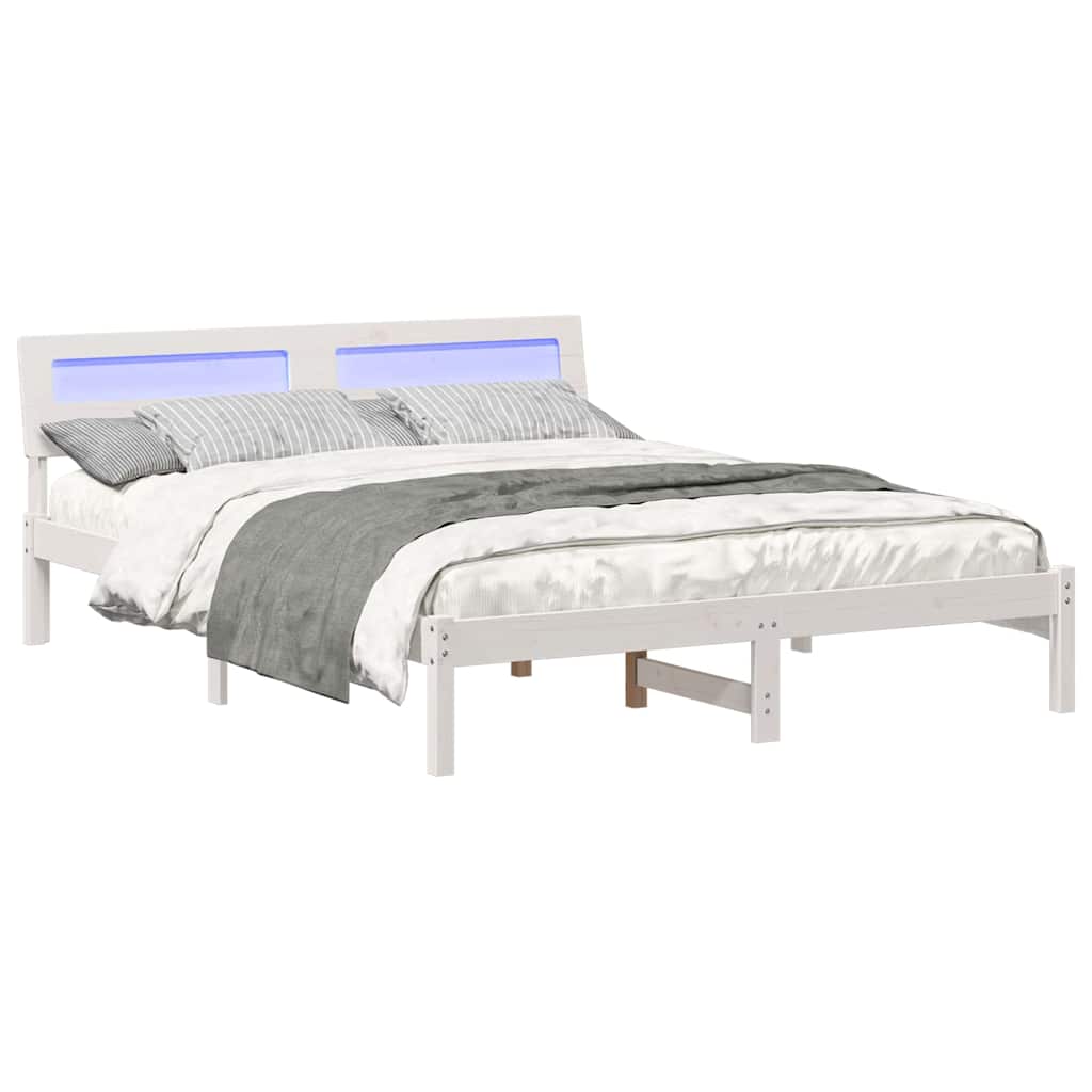 vidaXL Ramka łóżka Z zagłówkiem Biały 140 x 200 cm Lite drewno sosnowe