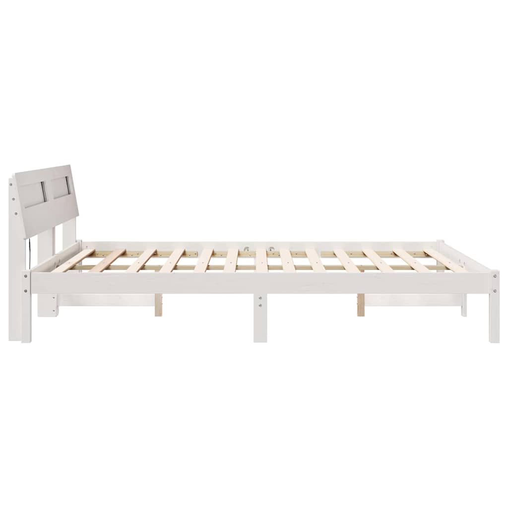 vidaXL Ramka łóżka Z zagłówkiem Biały 140 x 200 cm Lite drewno sosnowe