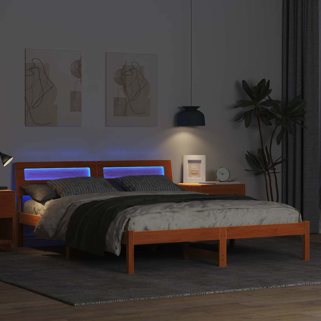 vidaXL Ramka łóżka Woskowy Brąz 140 x 200 cm Lite drewno sosnowe