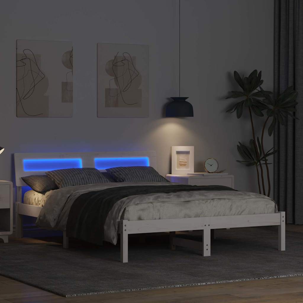 vidaXL Ramka łóżka Z zagłówkiem Biały 120 x 200 cm Lite drewno sosnowe