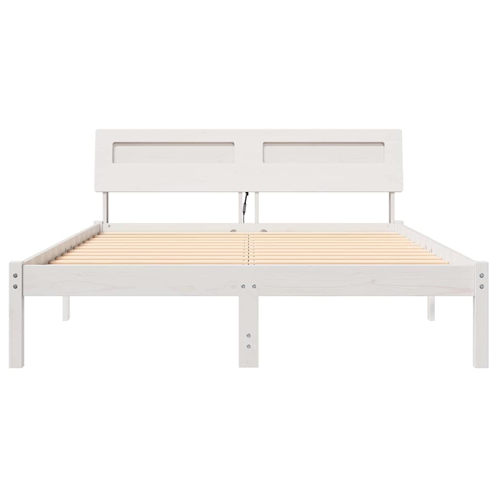 vidaXL Ramka łóżka Z zagłówkiem Biały 120 x 200 cm Lite drewno sosnowe