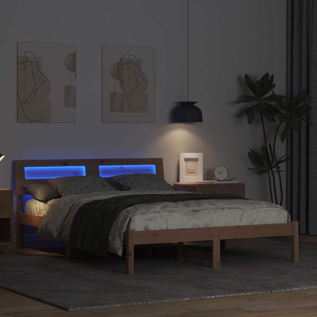 vidaXL Ramka łóżka Brązowy 140 x 190 cm Lite drewno sosnowe