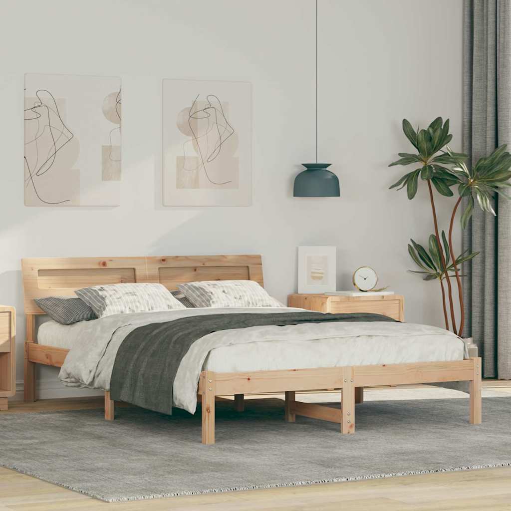 vidaXL Ramka łóżka Brązowy 140 x 190 cm Lite drewno sosnowe
