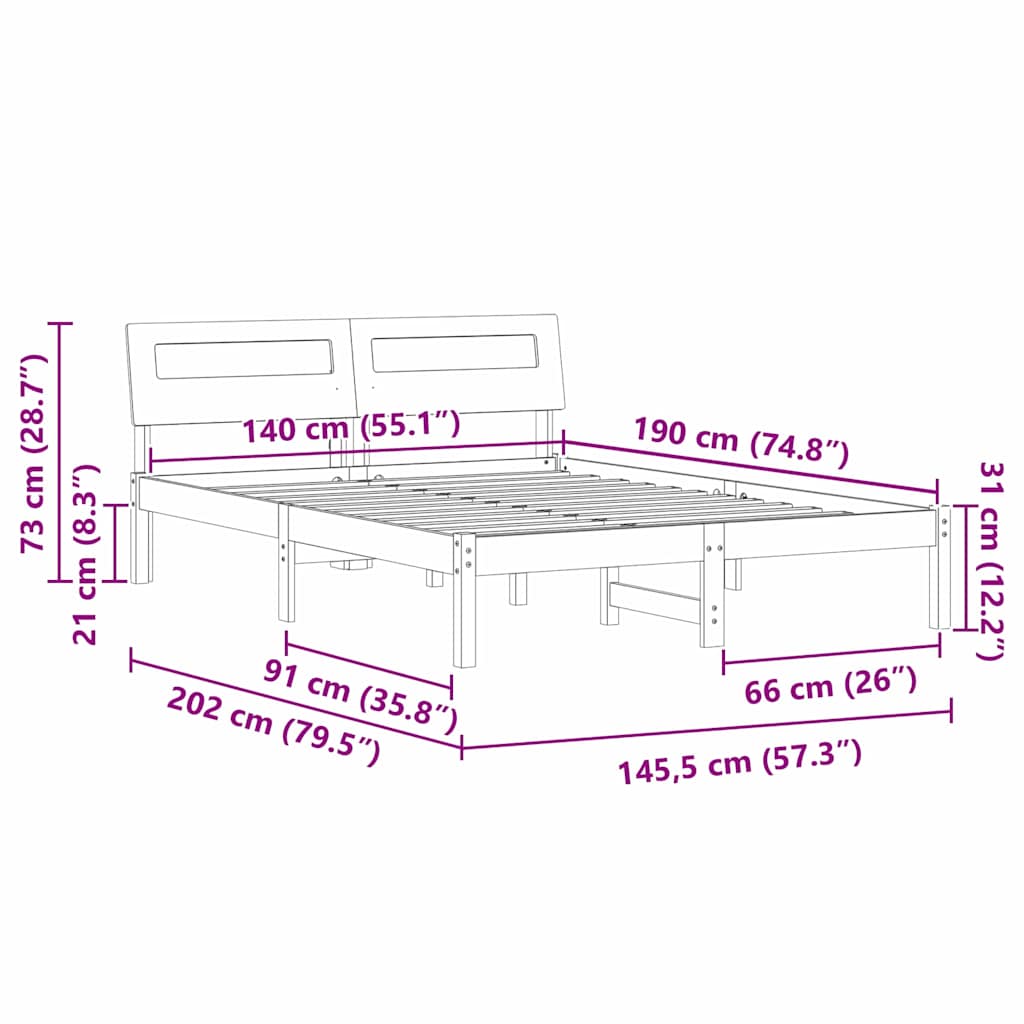 vidaXL Ramka łóżka Woskowy Brąz 140 x 190 cm Lite drewno sosnowe