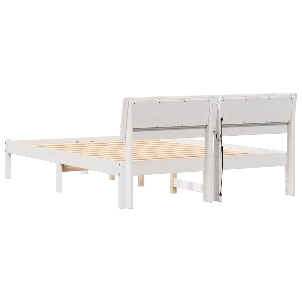 vidaXL Ramka łóżka Z zagłówkiem Biały 135 x 190 cm Lite drewno sosnowe