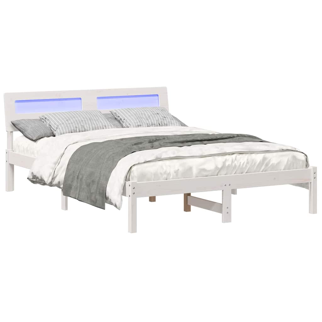 vidaXL Ramka łóżka Z zagłówkiem Biały 135 x 190 cm Lite drewno sosnowe