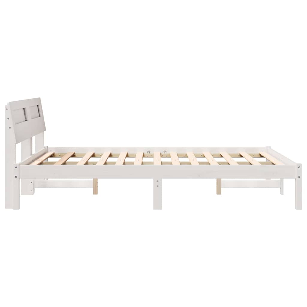 vidaXL Ramka łóżka Z zagłówkiem Biały 135 x 190 cm Lite drewno sosnowe