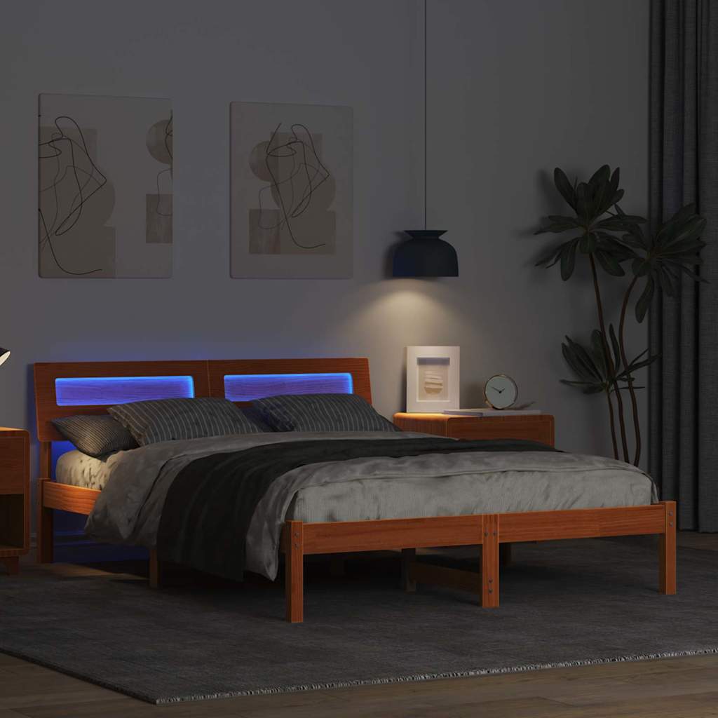 vidaXL Ramka łóżka Woskowy Brąz 135 x 190 cm Lite drewno sosnowe