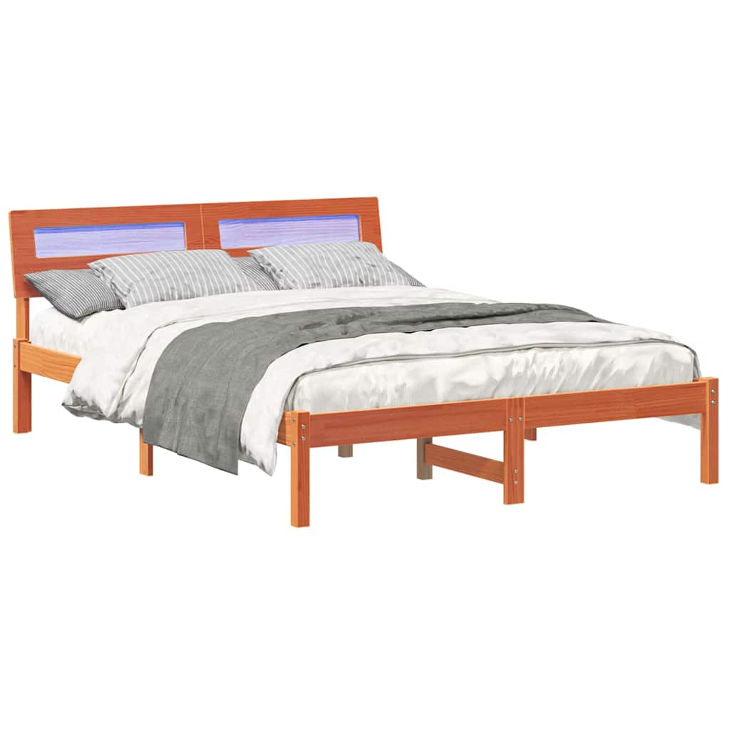 vidaXL Ramka łóżka Woskowy Brąz 135 x 190 cm Lite drewno sosnowe