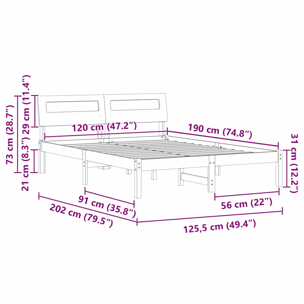 vidaXL Ramka łóżka Brązowy 120 x 190 cm Lite drewno sosnowe