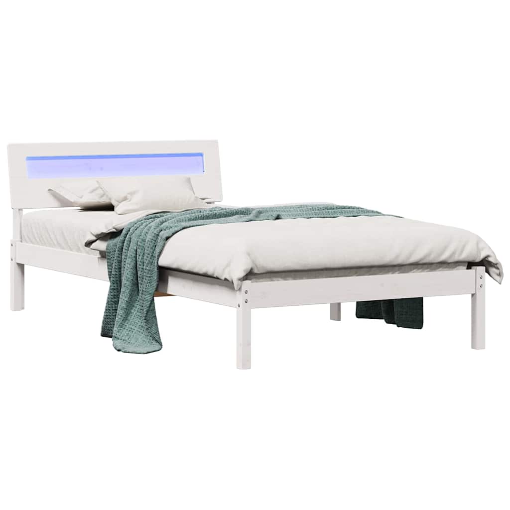 vidaXL Ramka łóżka Z zagłówkiem Biały 90 x 200 cm Lite drewno sosnowe
