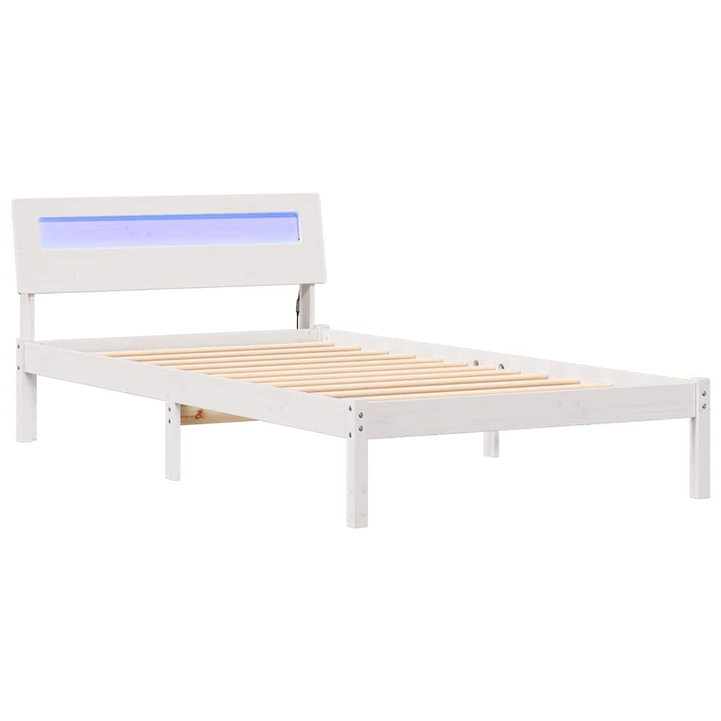 vidaXL Ramka łóżka Z zagłówkiem Biały 80 x 200 cm Lite drewno sosnowe