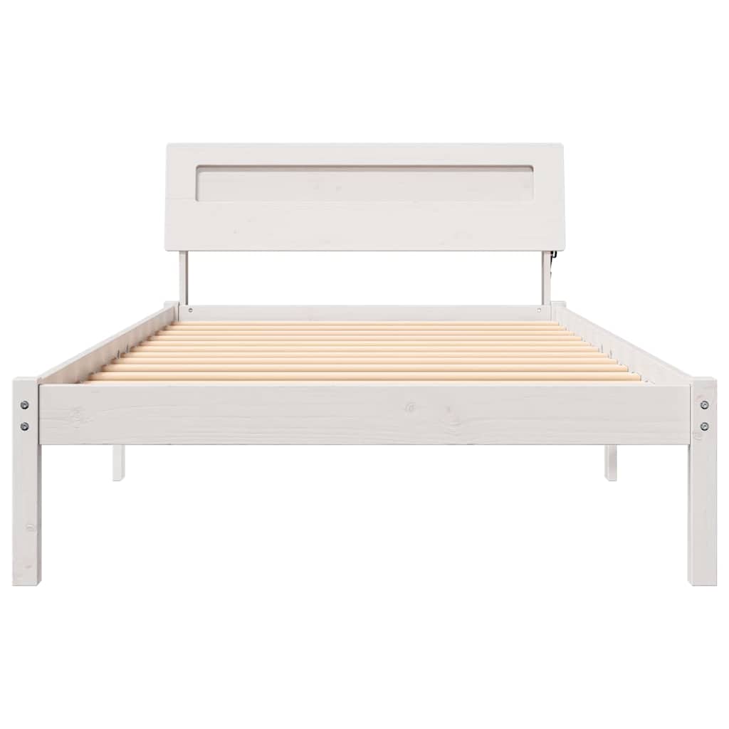 vidaXL Ramka łóżka Z zagłówkiem Biały 80 x 200 cm Lite drewno sosnowe